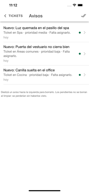 Pantalla de avisos con las notificaciones pendientes.